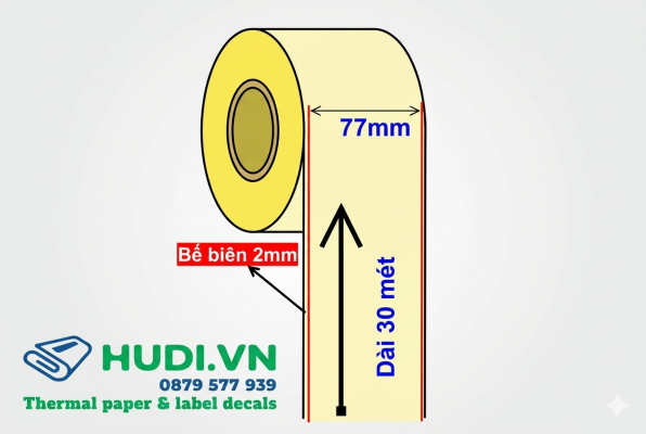 decal nhiệt liên tục 77mm 30m in không mực tem nhãn giao hàng hudi.vn