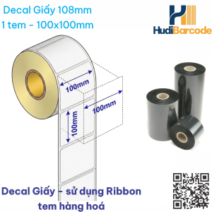 Cuộn decal giấy 100x100mm x 50m – ~485 tem, cần ribbon Wax