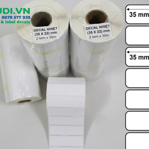 decal nhiệt 2 tem hàng ngang 35x22mm khổ 70mm máy in mã vạch