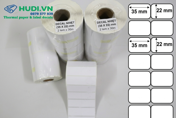 decal nhiệt 2 tem hàng ngang 35x22mm khổ 70mm máy in mã vạch