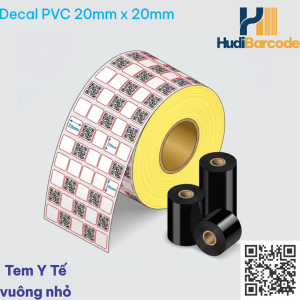 Decal PVC 20x20mm 50m 5 tem xé không rách y tế – sử dụng ribbon