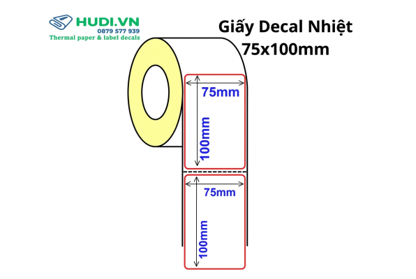 giấy decal nhiệt 1 tem 75x100mm 30m tem mã vạch vận chuyển hudi.vn