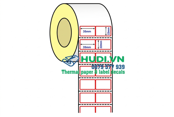 giấy decal nhiệt 2 tem 35x22mm 30m tem giá mã vạch hudi.vn