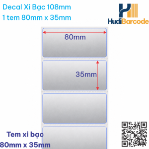 Cuộn decal xi bạc 80x35mm 1 tem/hàng x 50m – ~1.315 tem, chịu nhiệt hóa chất