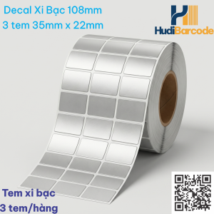 Cuộn decal xi bạc 35x22mm 3 tem/hàng x 50m – ~6.000 tem, chịu nhiệt hóa chất