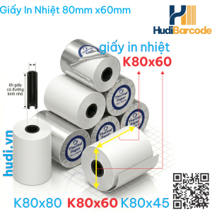 Cuộn giấy in nhiệt K80×60mm OJI – ~27m/cuộn, 70gsm