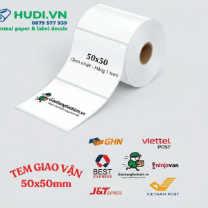 giấy decal nhiệt 1 tem 50x50mm 30m tem giao hàng GHTK Shopee hudi.vn