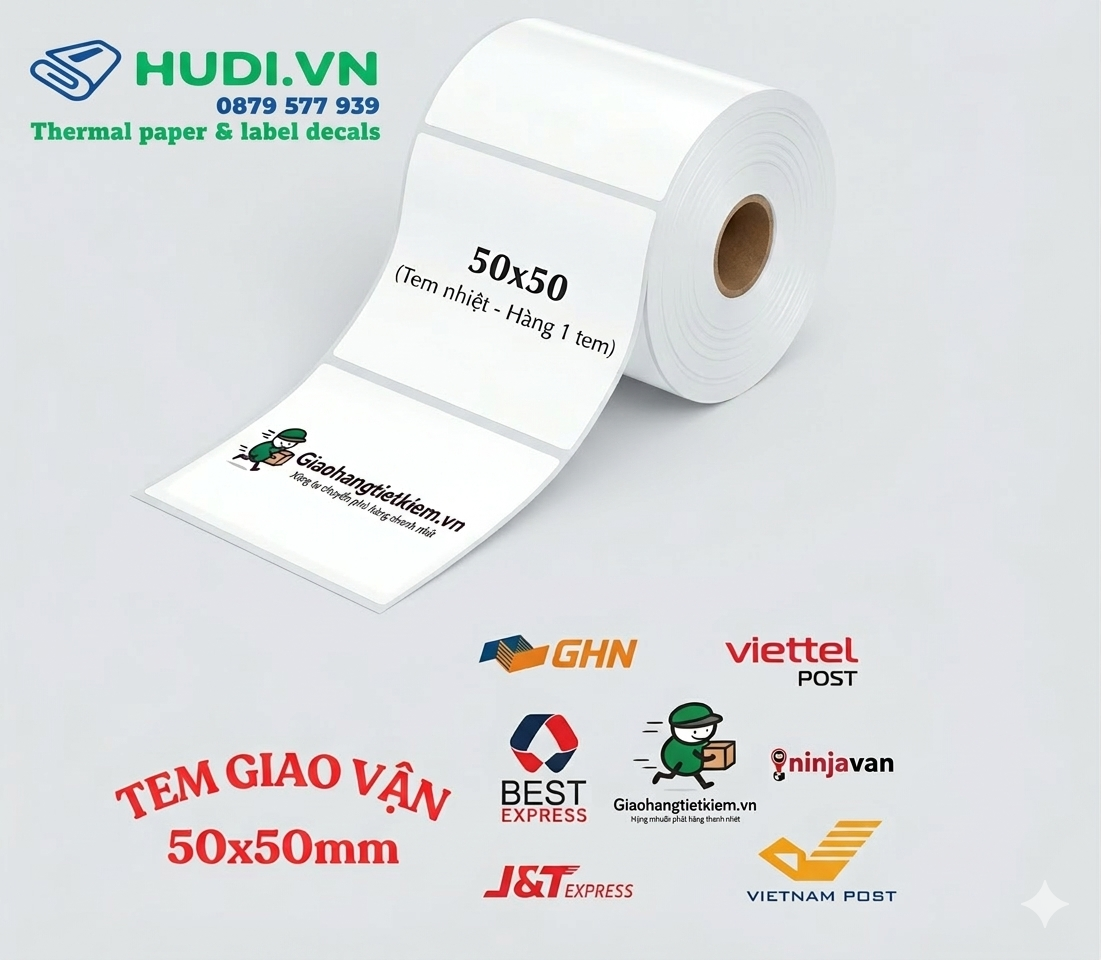 giay-decal-nhiet-1-tem-50x50mm-30m-hudi giấy decal nhiệt 1 tem 50x50mm 30m tem giao hàng GHTK Shopee hudi.vn