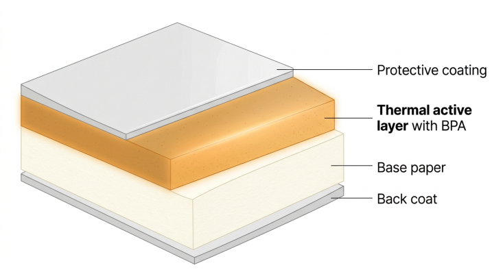 Cắt ngang cấu tạo giấy in nhiệt
