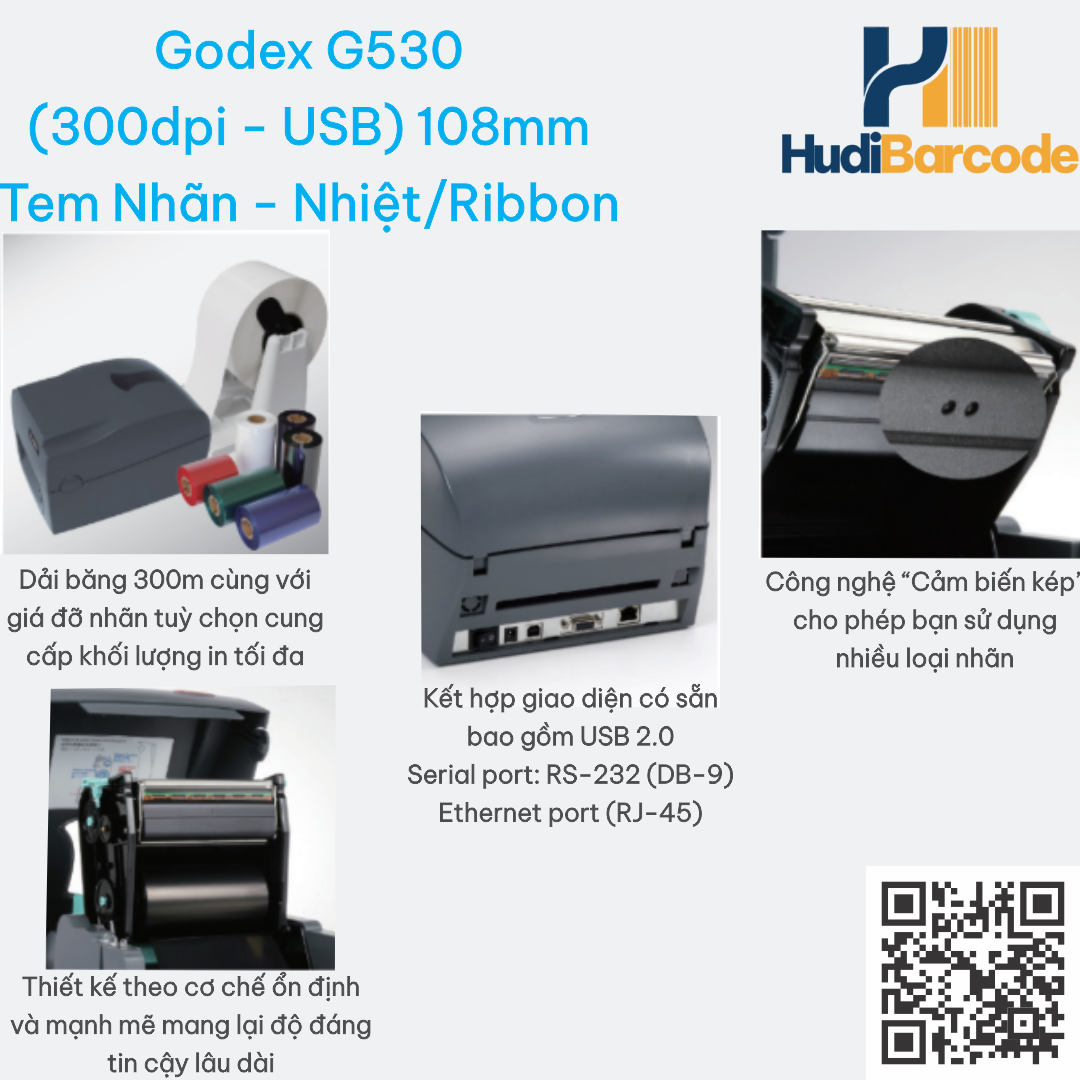 Máy in tem nhãn Godex G530 300dpi USB Đài Loan Máy in tem nhãn Godex G530 300dpi USB Đài Loan hudi.vn