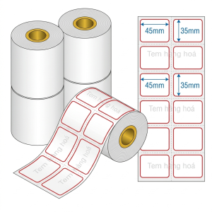 decal giấy 2 tem 45x35mm ứng dụng bán lẻ siêu thị shop thời trang sản xuất