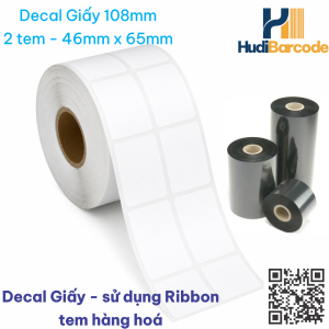 Decal Giấy 46x65mm x 50m – 2 Tem – Tem Dọc Lớn dùng ribbon
