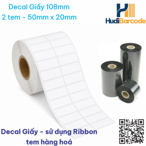 Decal Giấy 50x20mm x 50m – 2 Tem – Tem Nhãn Hàng Hoá sử dụng ribbon