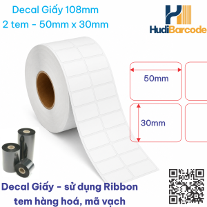 Decal Giấy 50x30mm x 50m – 2 Tem – Tem Nhãn Bán Lẻ dùng ribbon