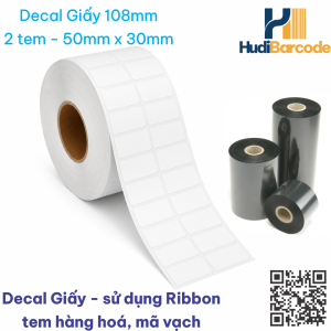 Decal Giấy 50x30mm x 50m – 2 Tem – Tem Nhãn Bán Lẻ sử dụng ribbon