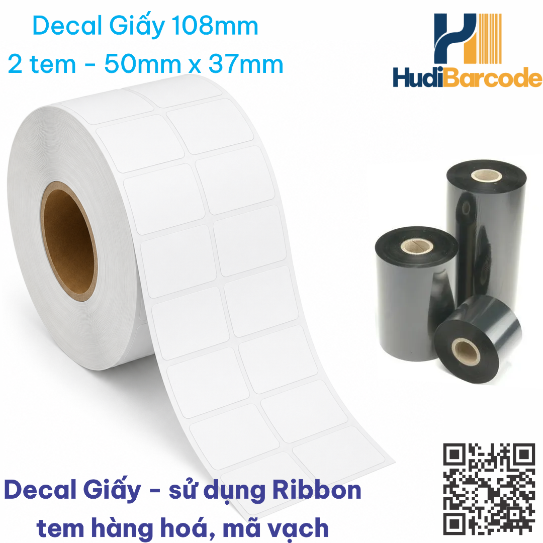Decal giấy 50x37mm x 50m 2 tem Decal Giấy 50x37mm x 50m – 2 Tem – Lõi 45mm