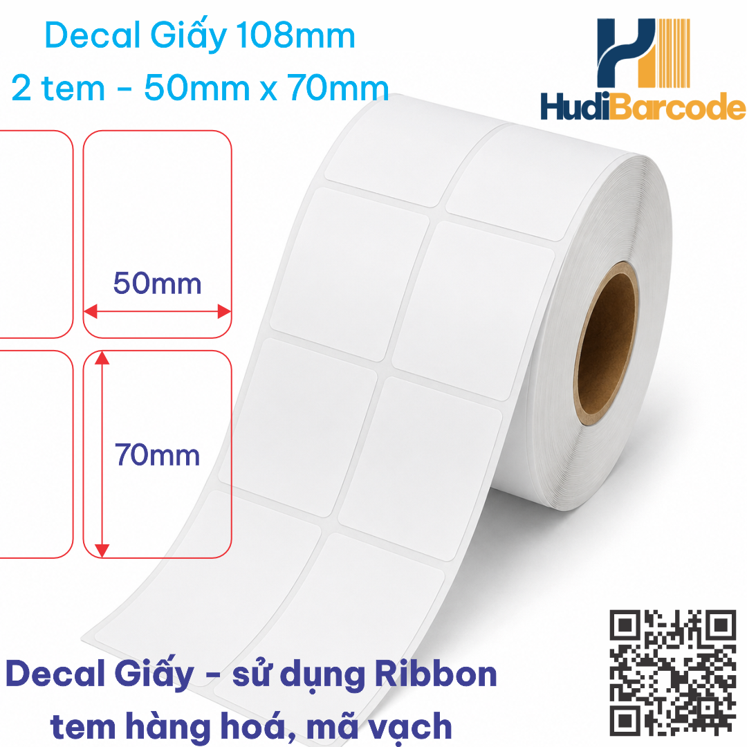 Decal giấy 50x70mm x 50m 2 tem Decal Giấy 50x70mm x 50m – 2 Tem – Kho Hàng