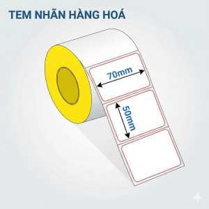 Cuộn decal giấy 70x50mm 1 tem nhìn tổng thể