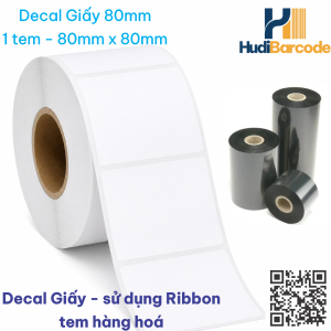 Decal Giấy 80x80mm x 50m – 1 Tem – Tem Vuông QR dùng ribbon