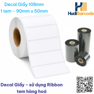 Decal Giấy 90x50mm x 50m – 1 Tem – Tem Nhãn Mã Vạch dủng ribbon