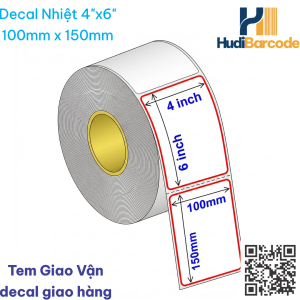 Cuộn decal nhiệt 4"x6" (102x152mm) x 50m – 320 tem, chuẩn Shopee Lazada TikTok