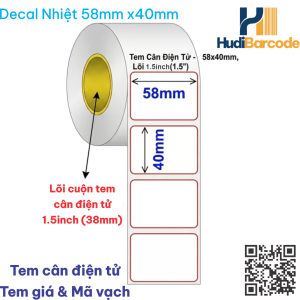 Tem 58x40mm – diện tích đủ in tên hàng, trọng lượng, giá, mã vạch