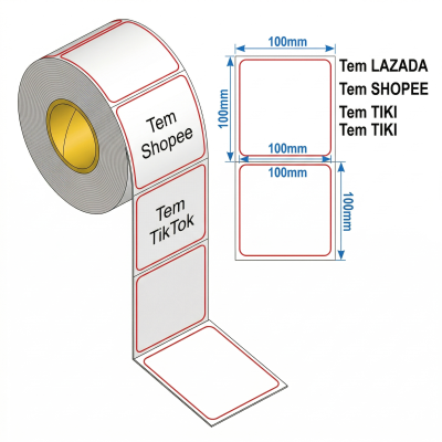 giấy decal nhiệt 100x100mm 50m tem mã vạch kho hàng sản xuất hudi.vn