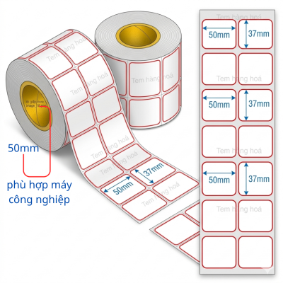mẫu in decal giấy 2 tem 50x37mm tên sản phẩm giá mã vạch QR code rõ nét