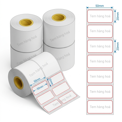 ribbon Wax Wax Resin phù hợp decal giấy 2 tem 50x20mm máy in mã vạch