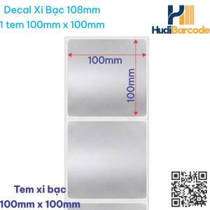 Cuộn decal xi bạc 100x100mm 1 tem/hàng x 50m – ~485 tem, chịu nhiệt hóa chất