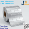 Cuộn decal xi bạc 25x15mm 4 tem/hàng x 50m – ~11.000 tem, chịu nhiệt hóa chất