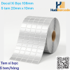 Cuộn decal xi bạc 20x10mm 5 tem/hàng x 50m – ~19.000 tem, chịu nhiệt hóa chất