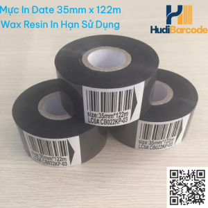 Ribbon in date 35×122m Wax Resin – in HSD, ngày sản xuất lên bao bì đóng gói