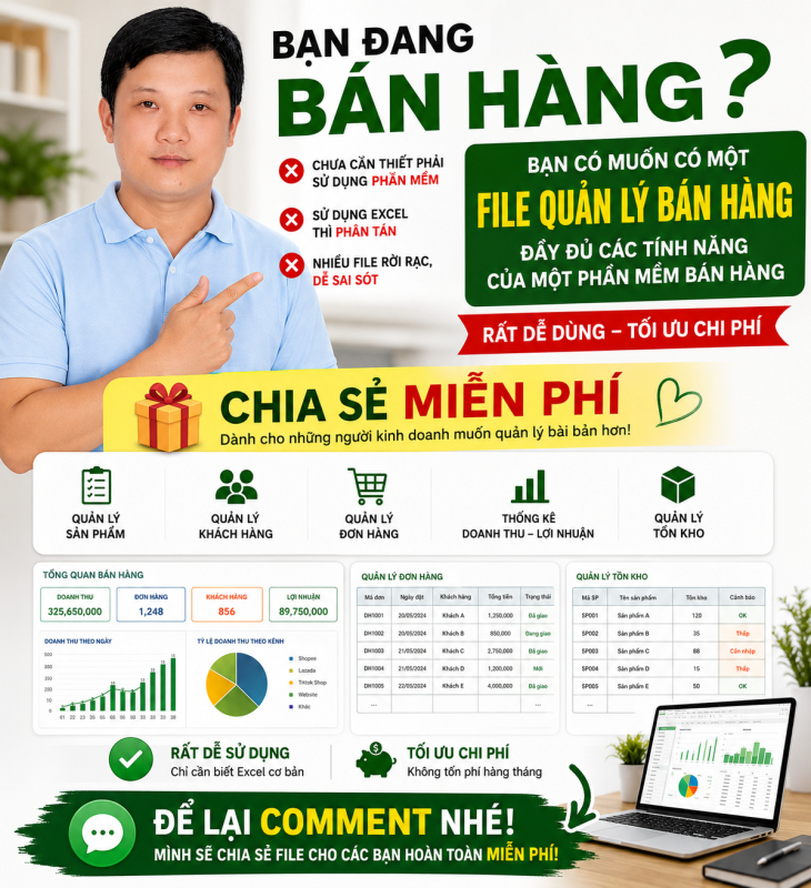 File Excel Quản Lý Cửa Hàng Miễn Phí Cho Shop Nhỏ – Gộp 1 File, In Tem Mã Vạch Ngay
